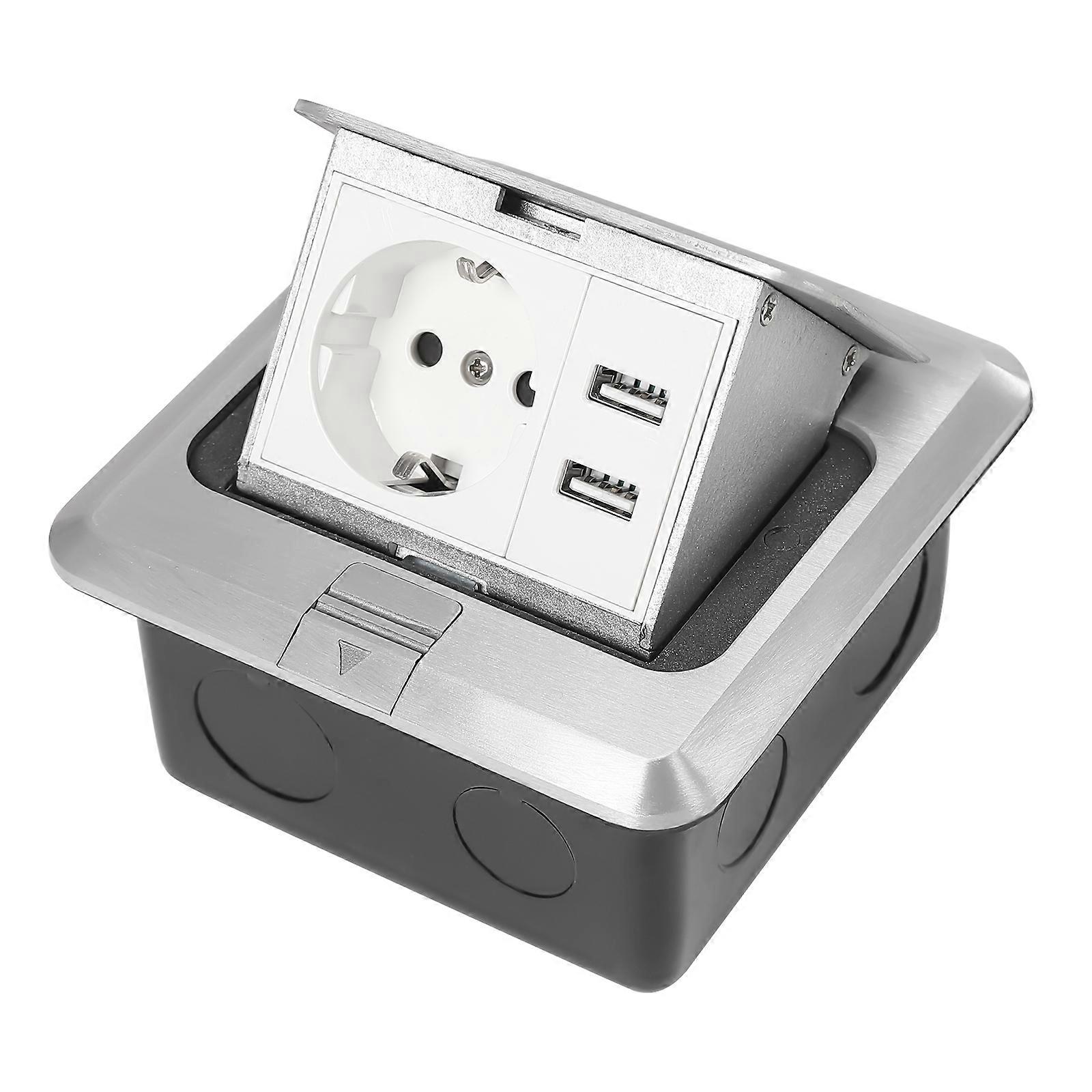 1xPlug 2xUSB Kitchen Triple Socket Aluminum Alloy Waterproof Floor Socket