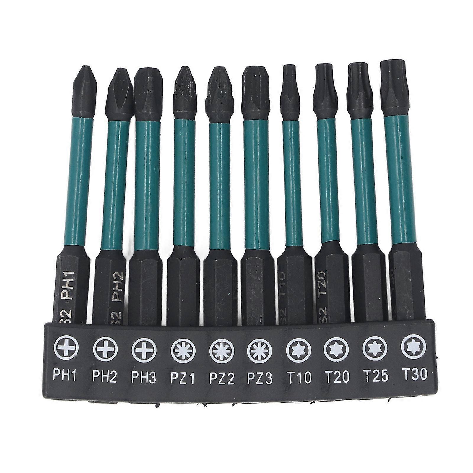 10Pcs 1/4in Hex Shank Screwdriver Bit Set Black Phosphating S2 Alloy Steel Impact Resistant Driver Bit Set