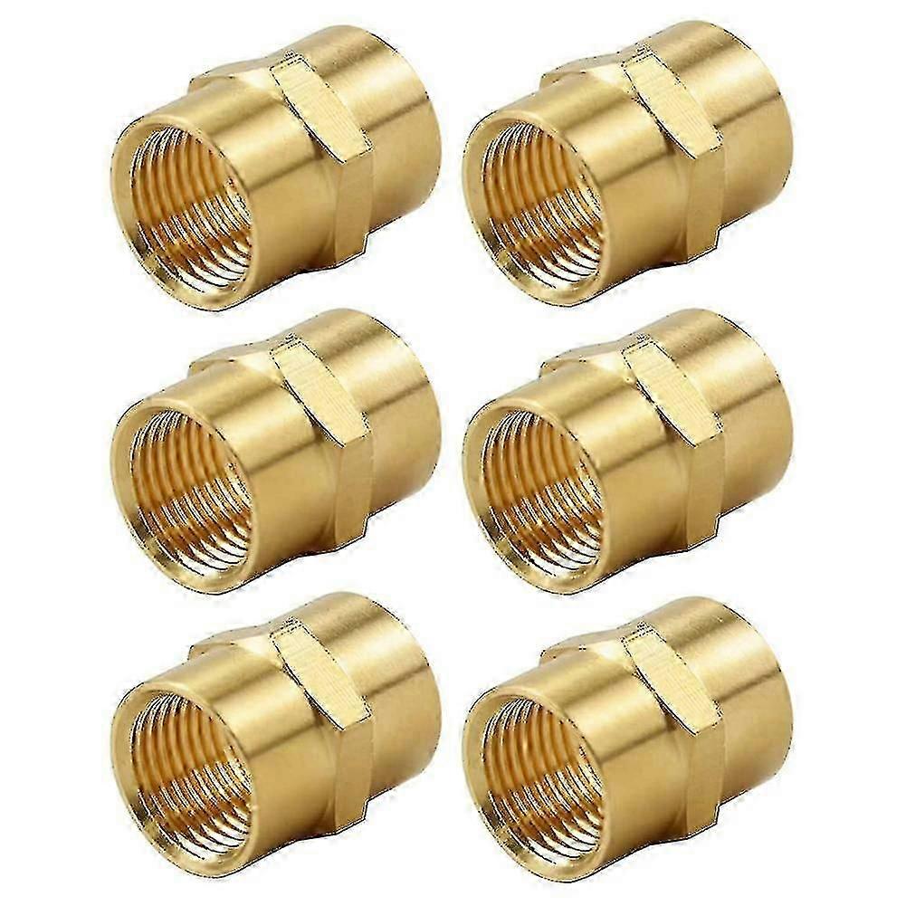 (6-pack) Mässingskoppling, reducerkoppling, 1/4 tum Npt x 1/4 tum Npt invändig