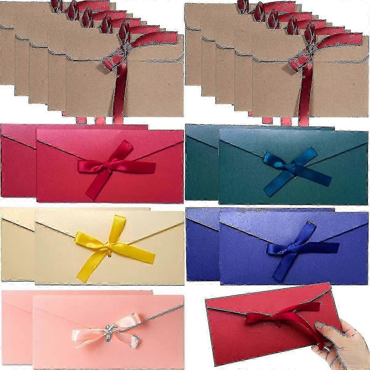 Pack of 20 Vintage Kraft Colorful Envelopes with Ribbon Seals