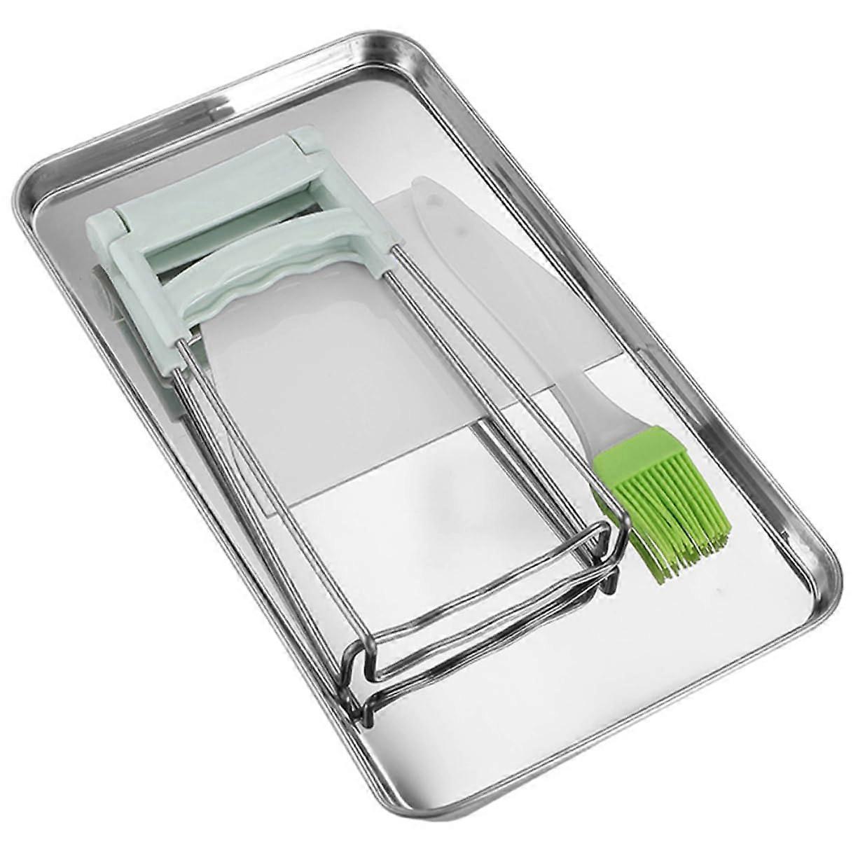 1 Set Stainless Steel Rice Roll Steaming Plate Rectangular Plate Cold Skin Tray Tool for Baking 26.40X15.50X1.50CM
