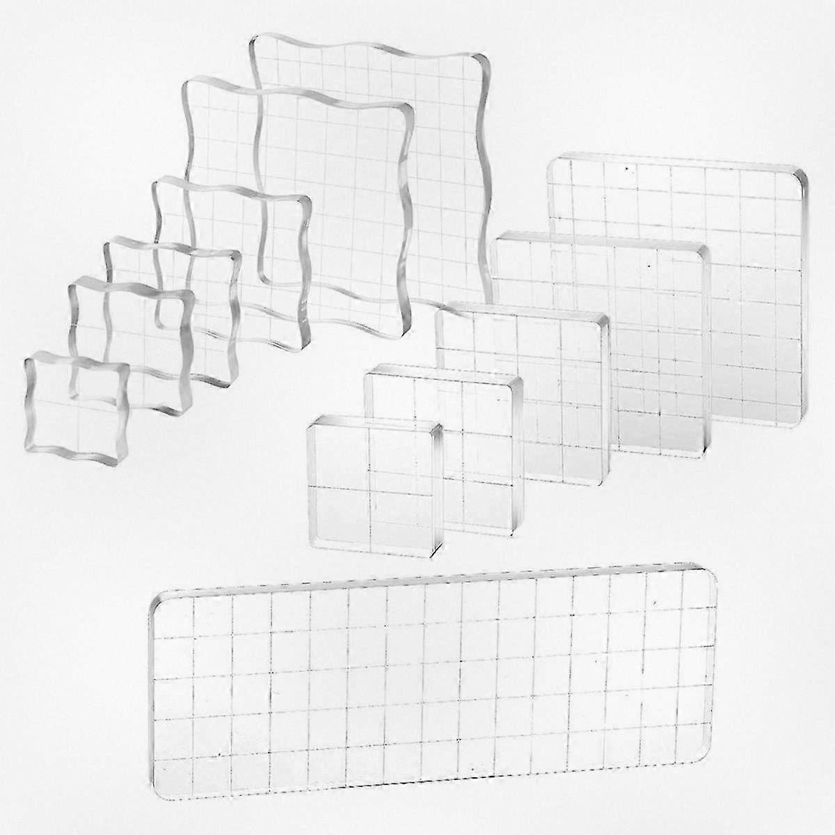 12-Piece Clear Acrylic Stamping Block Set with Grid Lines - Assorted Sizes for Crafting Projects