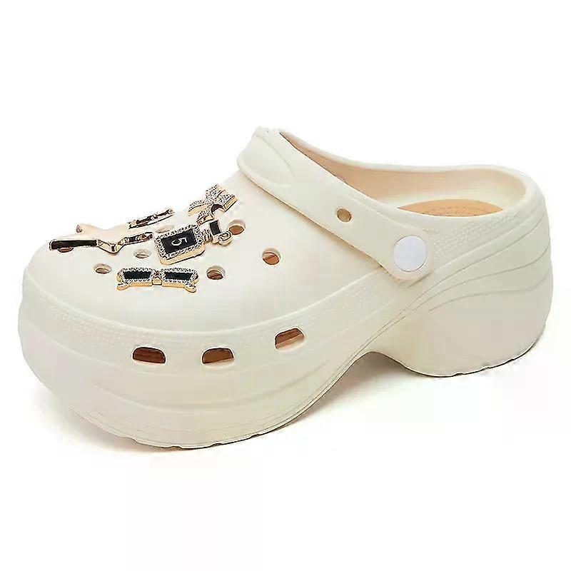 Kadınlar Için Kalın Alt Sandalet Siyah Beyaz Terlik Açık Moda İnci Lüks Elmas DIY Bahçe Sandalet Su Ayakkabıları Takunya