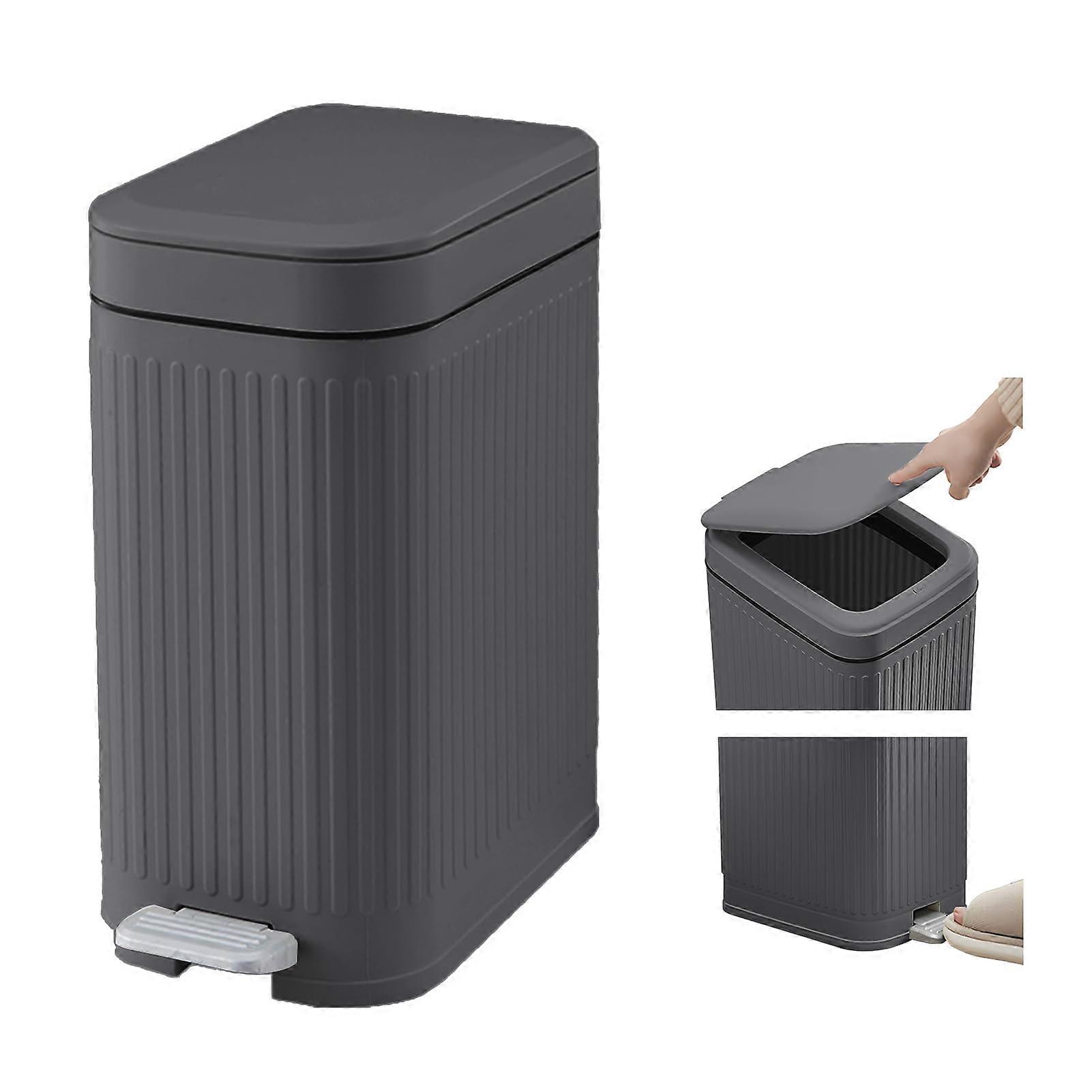Small Bathroom Trash Can with Lid, 2.6 Gallon Soft Close Pedal, Dog Proof Design, Press Top Functionality