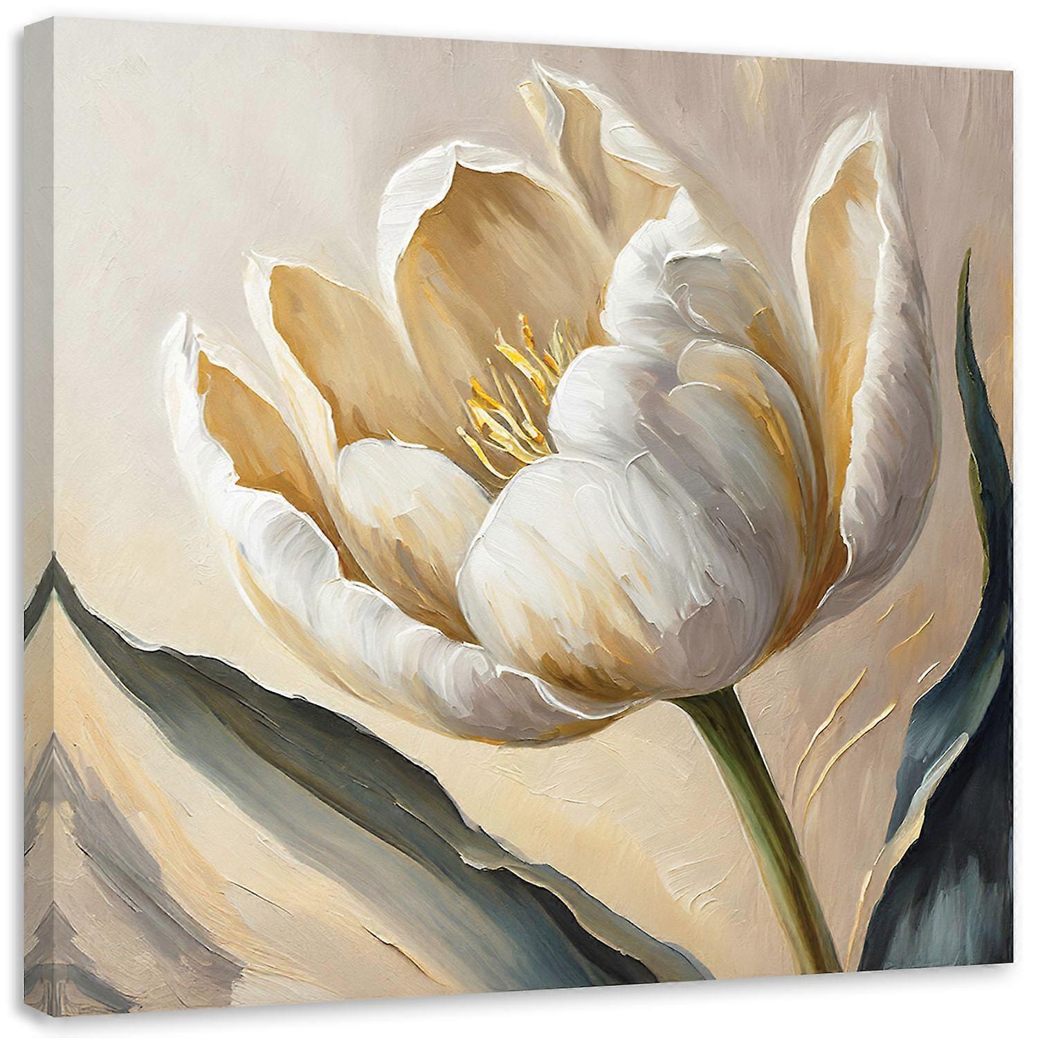 Lienzo, Flores de tulipán pintadas beige - 40x40