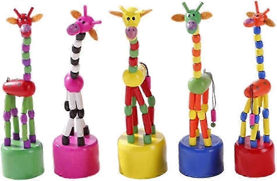 5pcs Wooden Giraffe Figurine Toy Dancing Rocking Giraffe Finger Puppets Push Up Toys Compatible Boys Kids Girls (random Style)