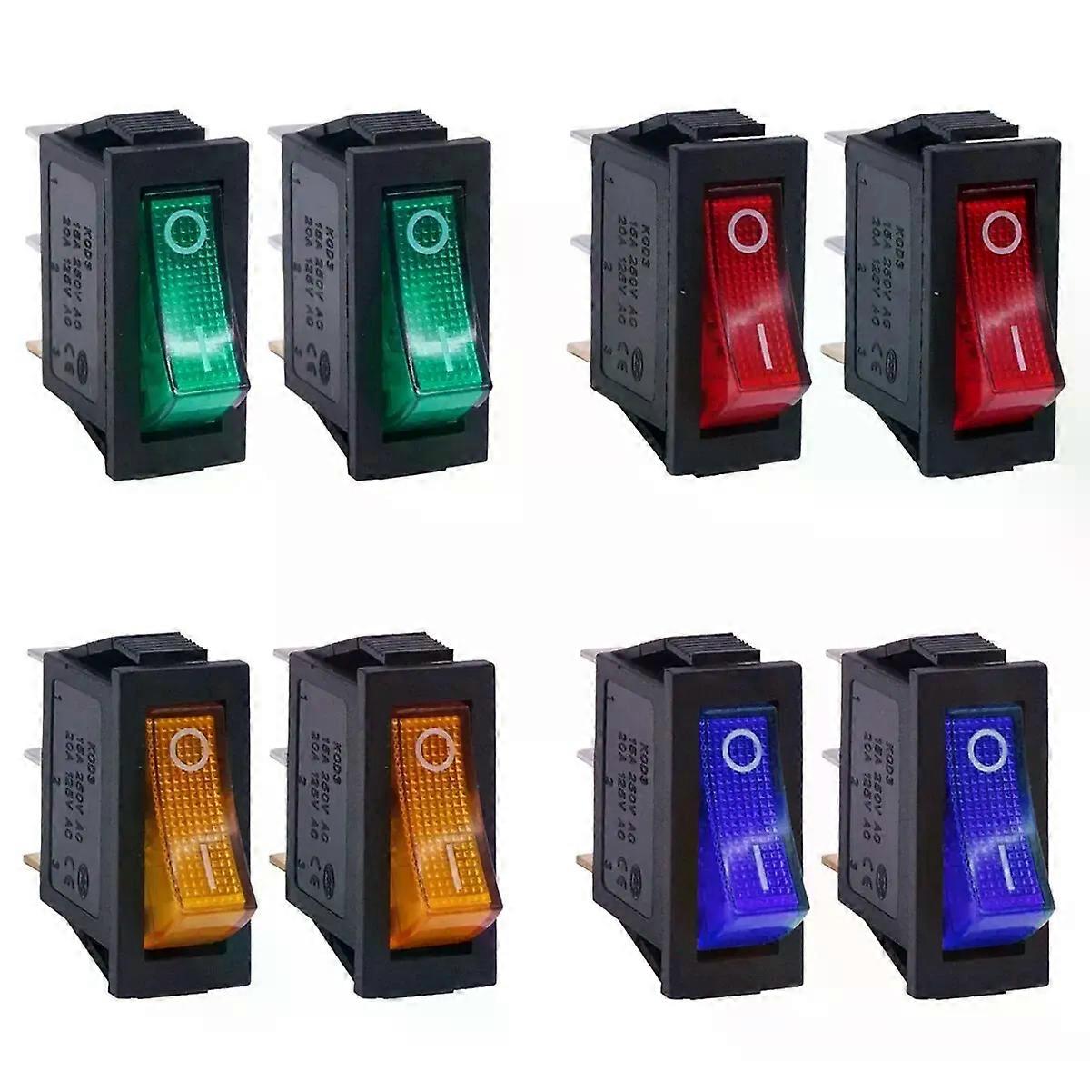 8Pcs AC 250V/15A 125V/20A Illuminated LED On/Off SPST 3 Pin 2 Position Mini Boat Rocker Toggle Switch Snap for Househould DIY