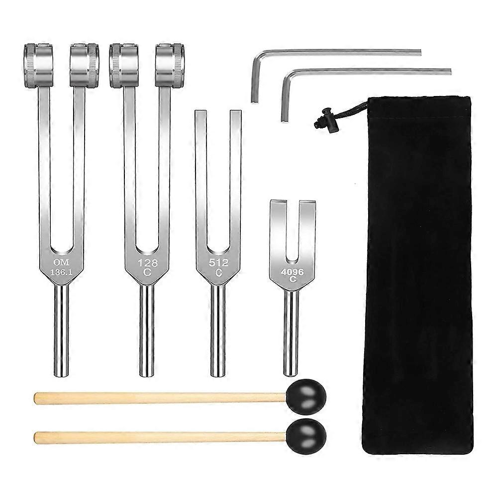 Tuning Fork Set (128Hz, 136.1Hz, 512Hz,4096Hz) for Healing Chakra Set
