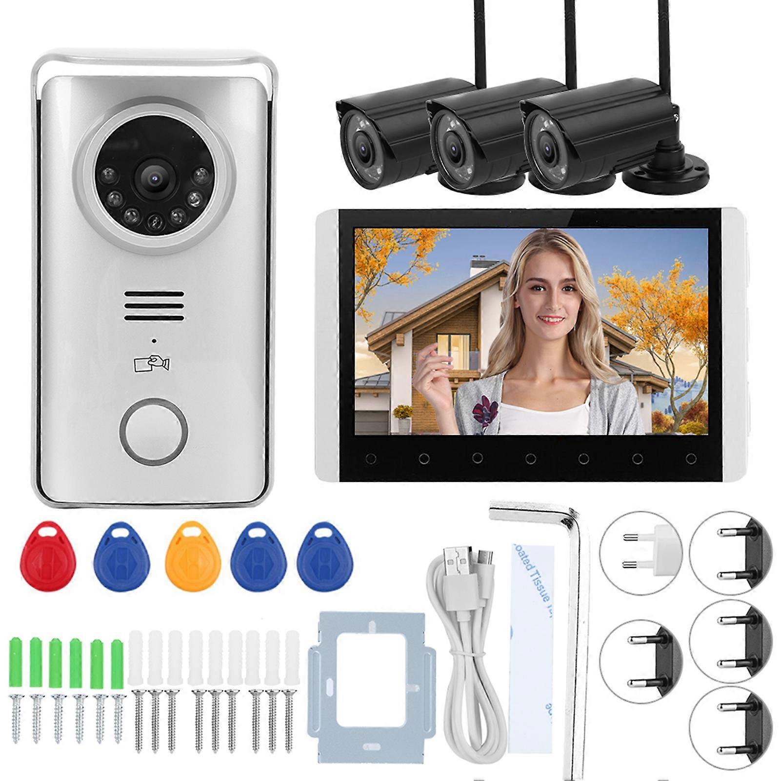 Wireless Video Doorbell Intercom Kit with Night Vision and 7" LCD Monitor for Security