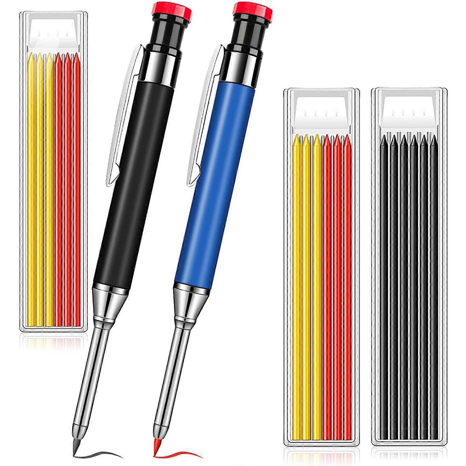 Set of Metal Woodworking Pencil Long Nib Marker Deep Reach Marker Long Nose Pencil with Sharpener 2Pencil+18 Refills