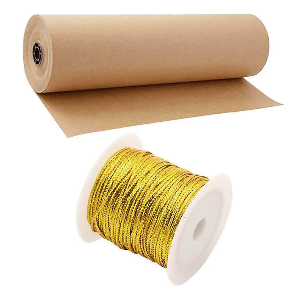 1 Roll Of Brown Kraft Wrapping Of Ribbon In Yellow