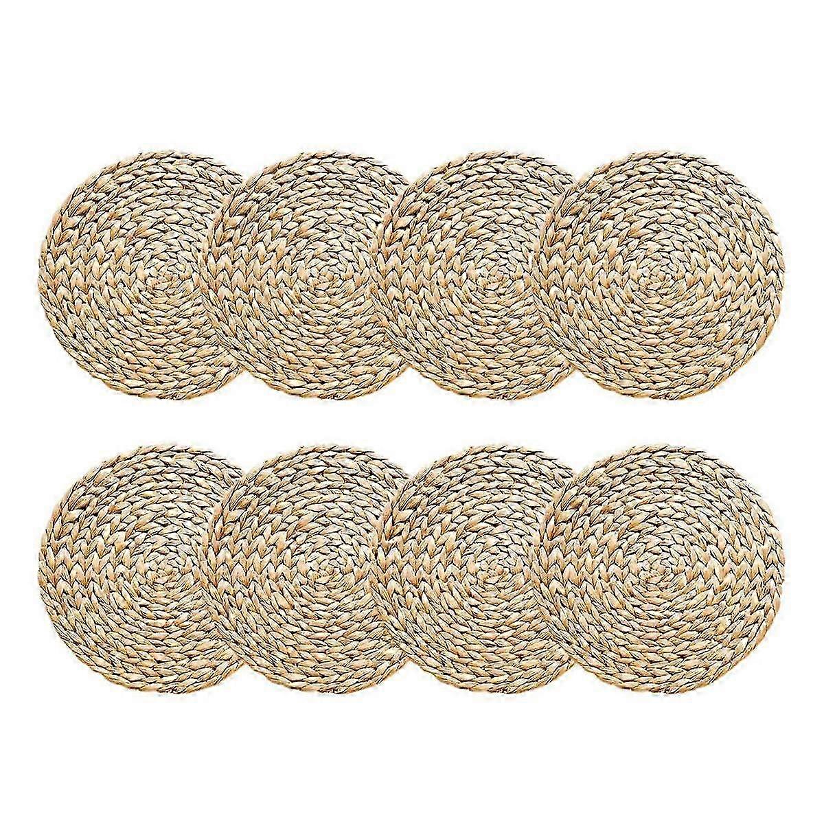 8 Pack Round Braided Straw Placemats Set for Dining Table, Heat Resistant Woven Table Mats 11.8 Inch
