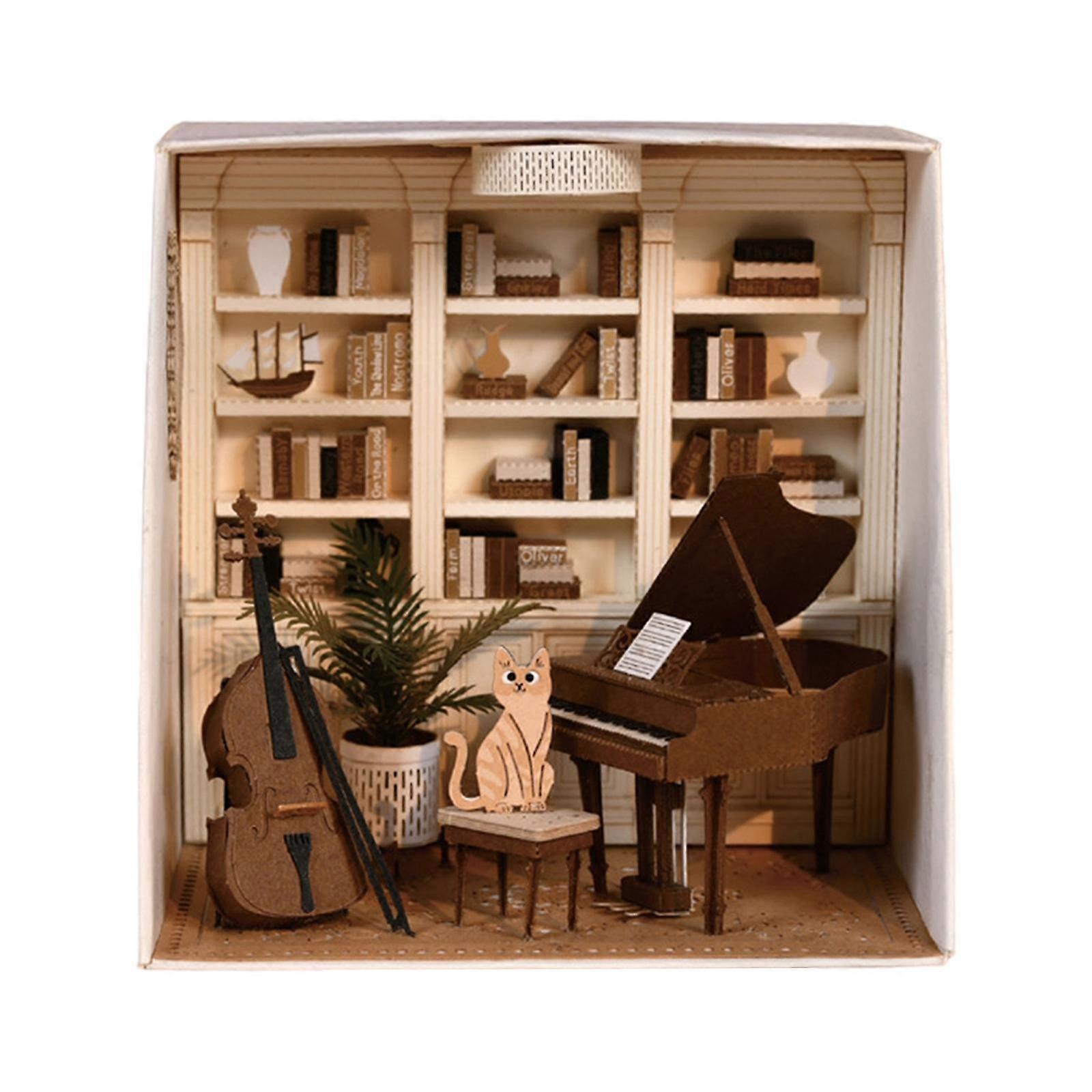 Maison de poupée miniature en kit fait à la main, avec lumière LED et meubles ensemble puzzle modèle