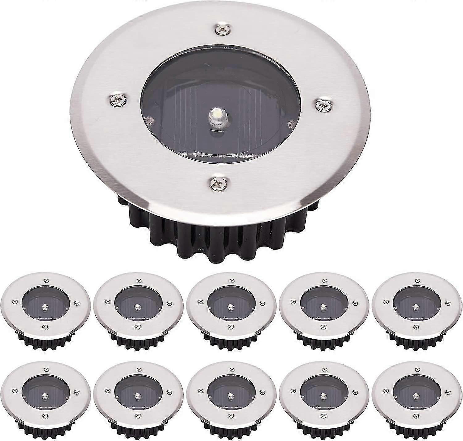 Round LED Solar Ground Light 10 Pack IP65 Waterproof Cool White Energy Class A+