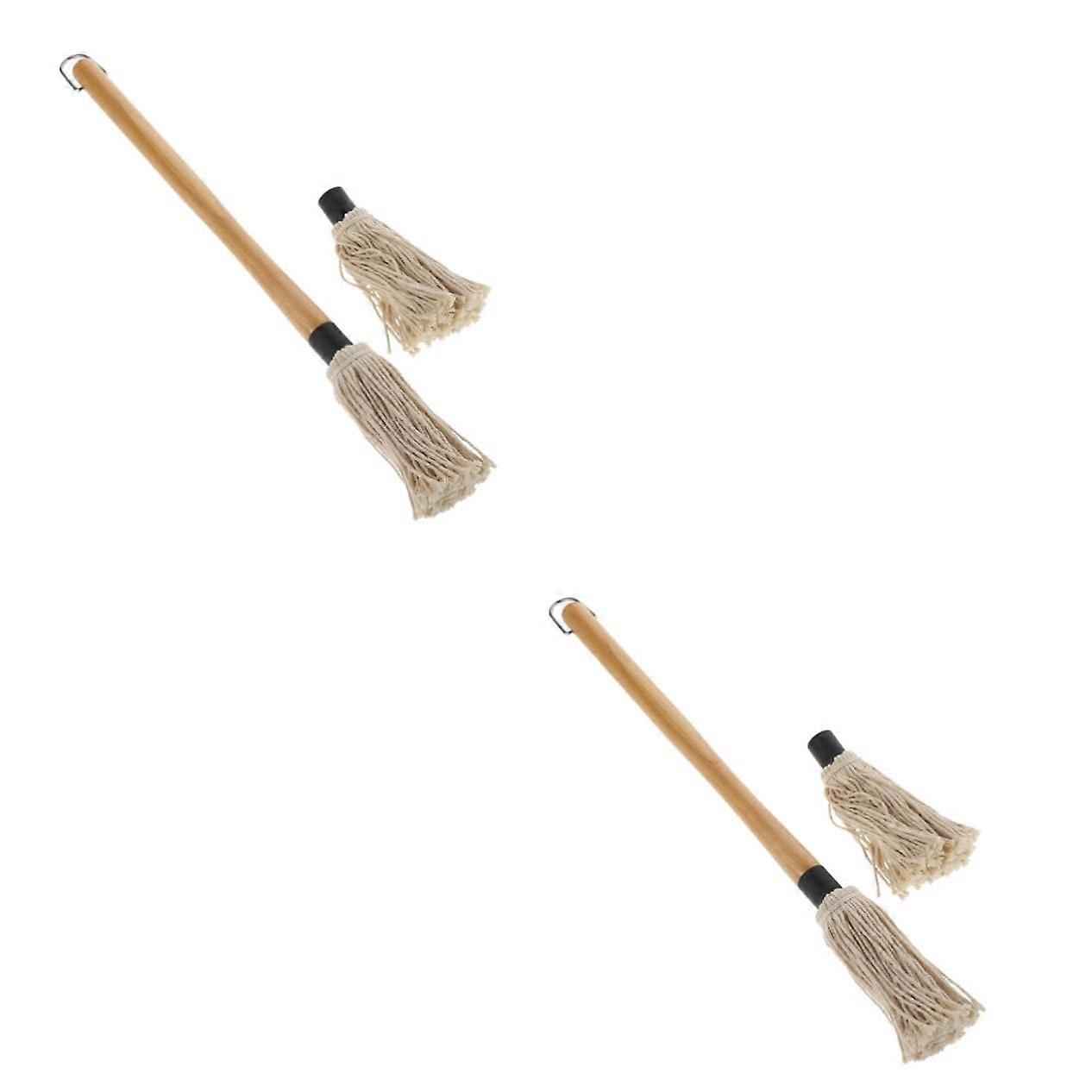 Grill Brush with Wooden Handle and Replaceable Cotton Basting Brush for BBQ Meat and Vegetable Marinating