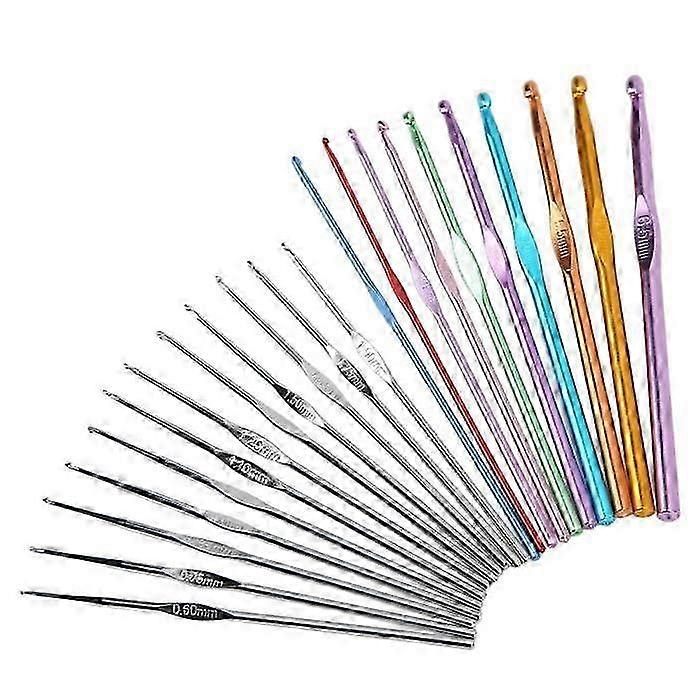 Set of 22 Extra Long Crochet Hooks with Soft and Ergonomic Rubber Handles Suitable for Various Needlework Projects and Haberdashery