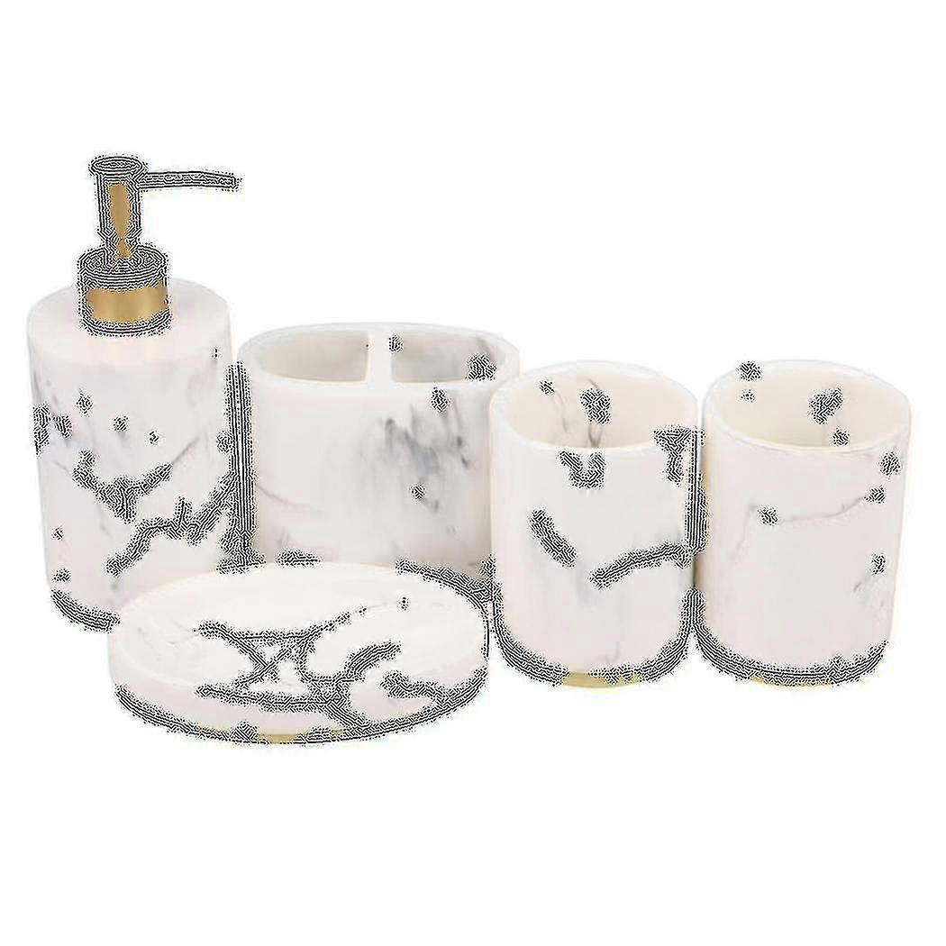 5-Piece Bathroom Set - Soap Dispenser & Toothbrush Holder