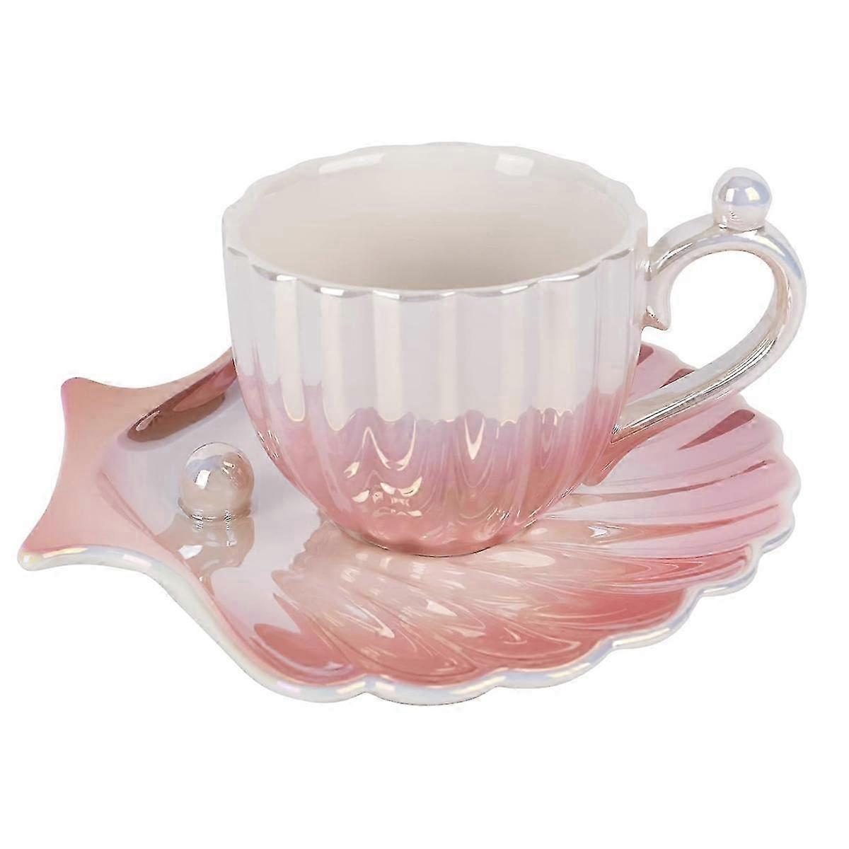300 ml perleskal kaffekopper, kreative keramiske kopper og underkopper, skalformede fade - Style2951