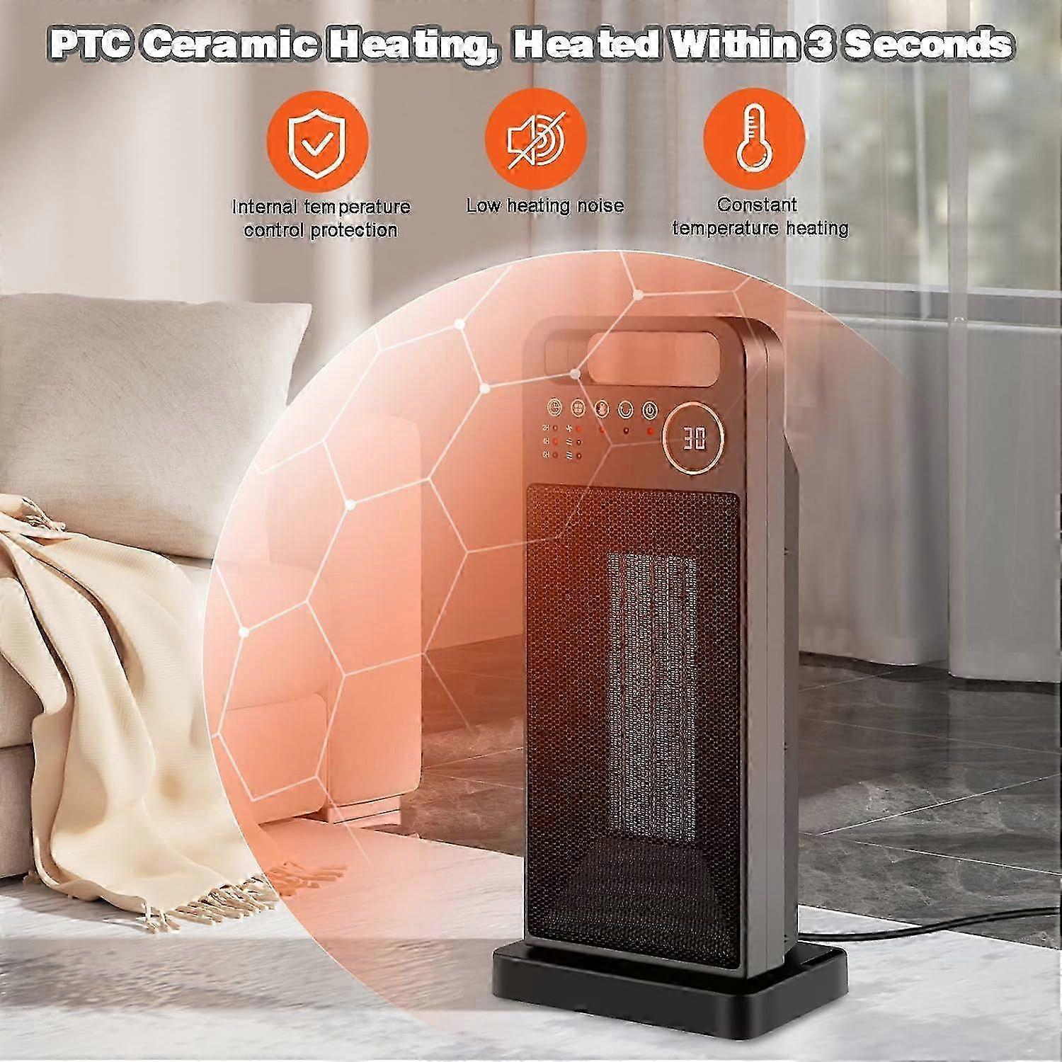 2000W Portable Electric Heater with Remote, ECO Mode, 12H Timer, 3 Temp Settings