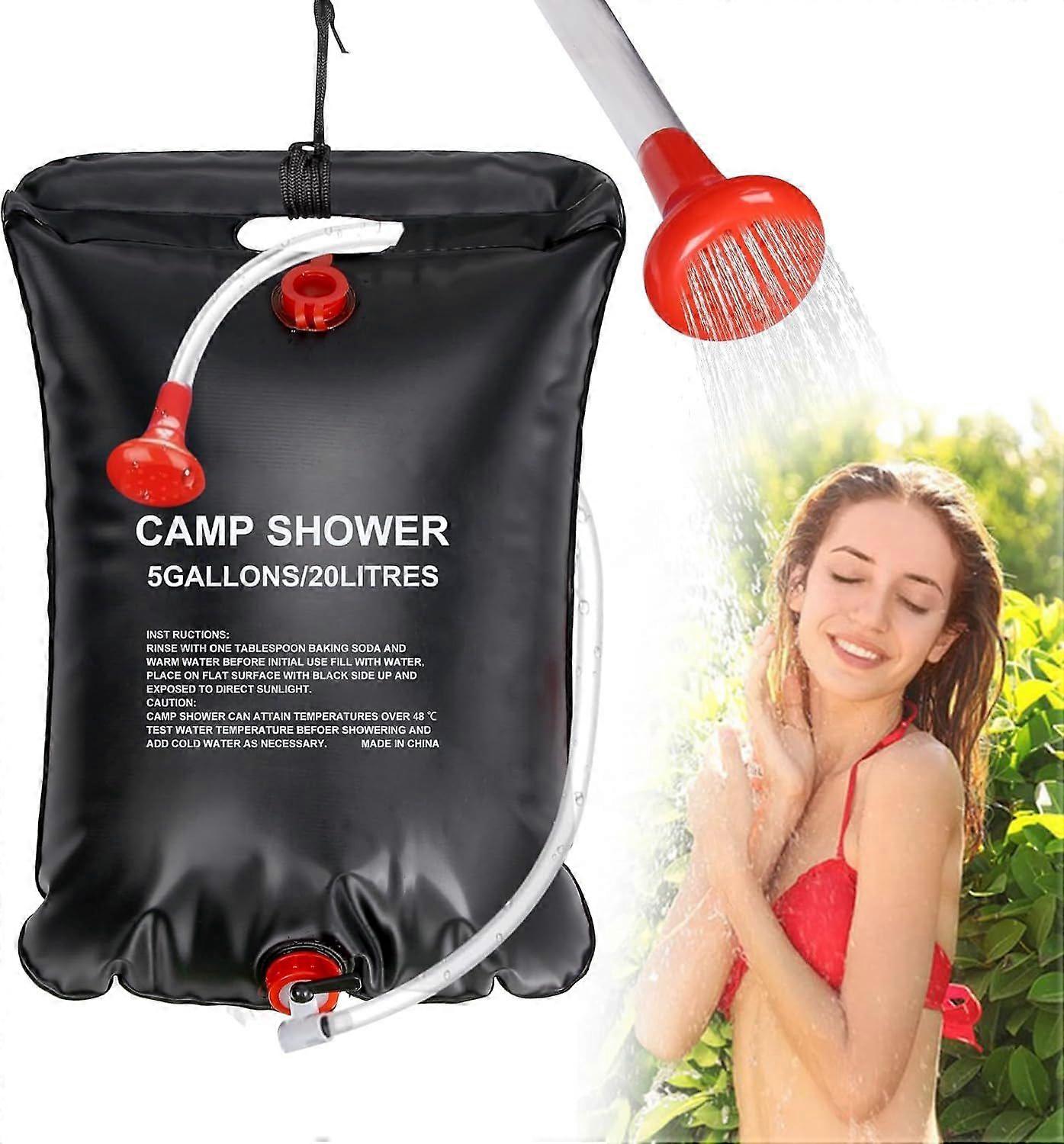 Portable Solar Shower Camping 20L Fast Heating to 45C with Removable Hose, Adjustable Head, Foldable Design for Trekking, Hiking, Travel Shower with S