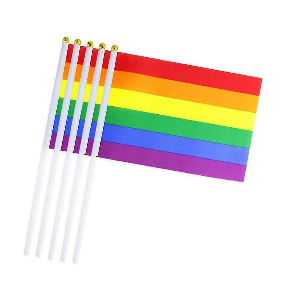 Pack of 5 Rainbow Pride Stick Flags, Small Handheld LGBT Mini Flags for Parade Party Decor