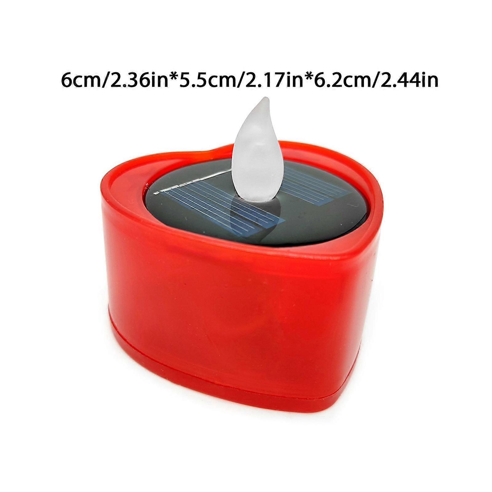 6 Pcs/Box Heart Shaped Solar Powered Candle Light Flameless Simulation Electronic Candle Nightlight Lamp for Valentine's Red