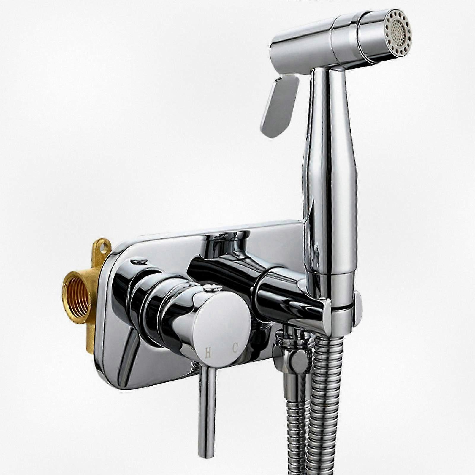 مجموعة بخاخ بيديت المرحاض بالماء الساخن والبارد مع صمام خلاط ، رذاذ بيديت محمول مطلي بالكروم للراحة الصحية وترقية الحمام الأنيق