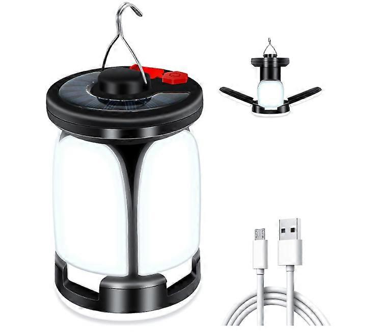 Camping Lantern, LED Camping Lights Lamp with 6 Light Modes, 60 LEDs Ultra Bright LED Tent Light, USB & Solar Rechargeable Camping Lights(Black)