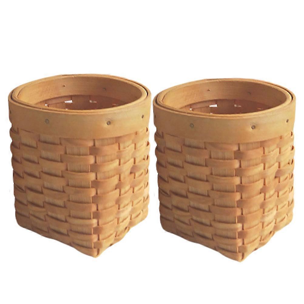 Khaki Plastic Pen Holder Storage Basket with Wood Woven Design for Home Office School Use Compact Size