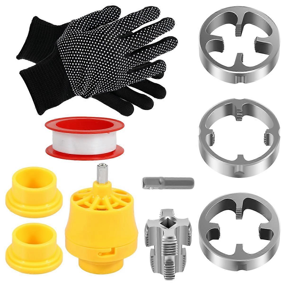 PVC Pipe Threader Kit,PVC Pipe Thread Maker Tool with 3 Dies(1/2In),3/4In),1In),Water Pipe Threadin