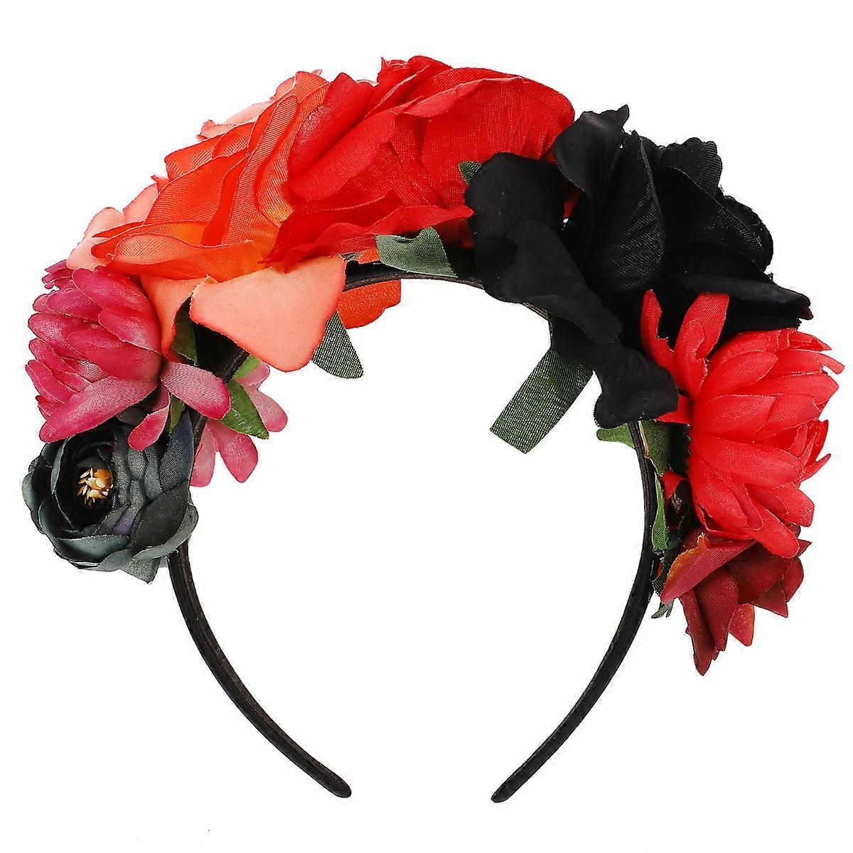 Flower Hair Accessory Simulation Rose Headpiece Halloween Hairband Women Party Headwear 18x17x3cm Rose Design 1Pack