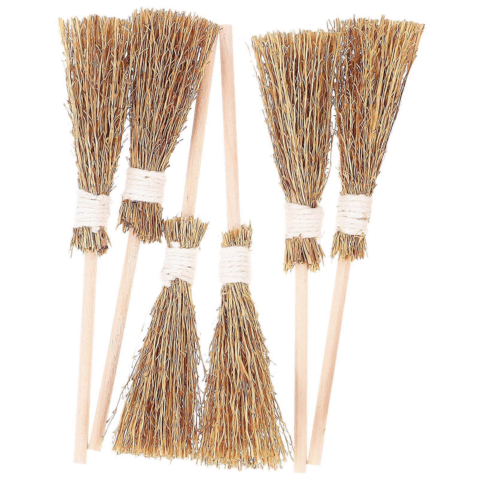 Small Straw Broom Halloween Character Decoration 6Pcs Beige Chinese Silvergrass For Theme Party