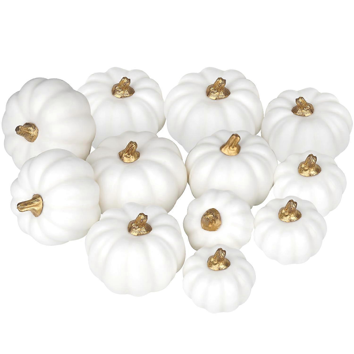 Artificial Pumpk 12 Pieces Various Sizes Bulk White Harvest Lifelike for Decor
