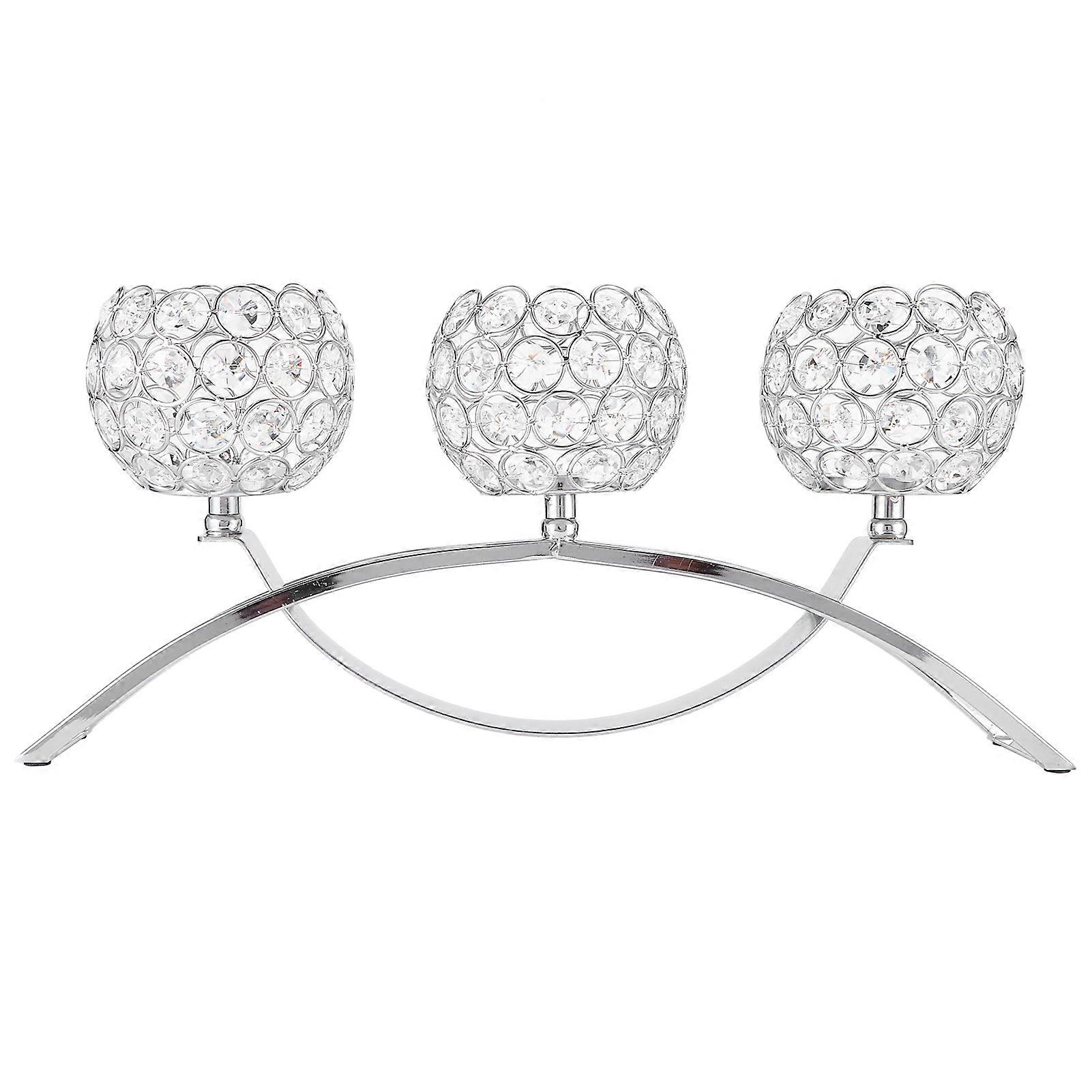 Romantic 3-armed candlestick in the shape of a European classic arch made of iron and crystal ball (silver)