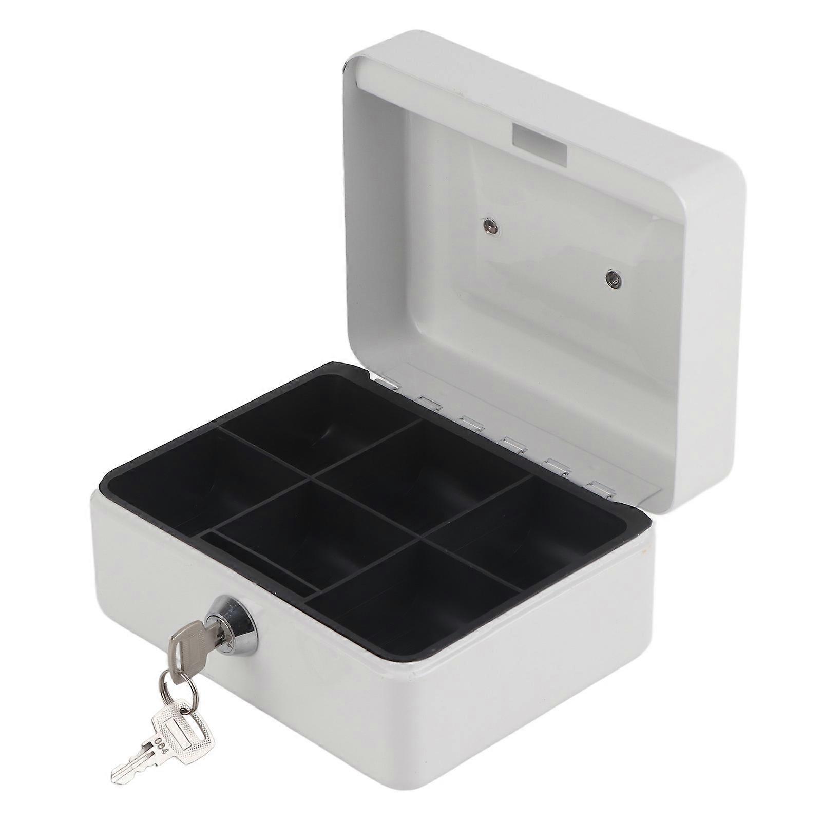 1 x Mini Portable Lockable Iron Safe Box for Cash and Coins (White)