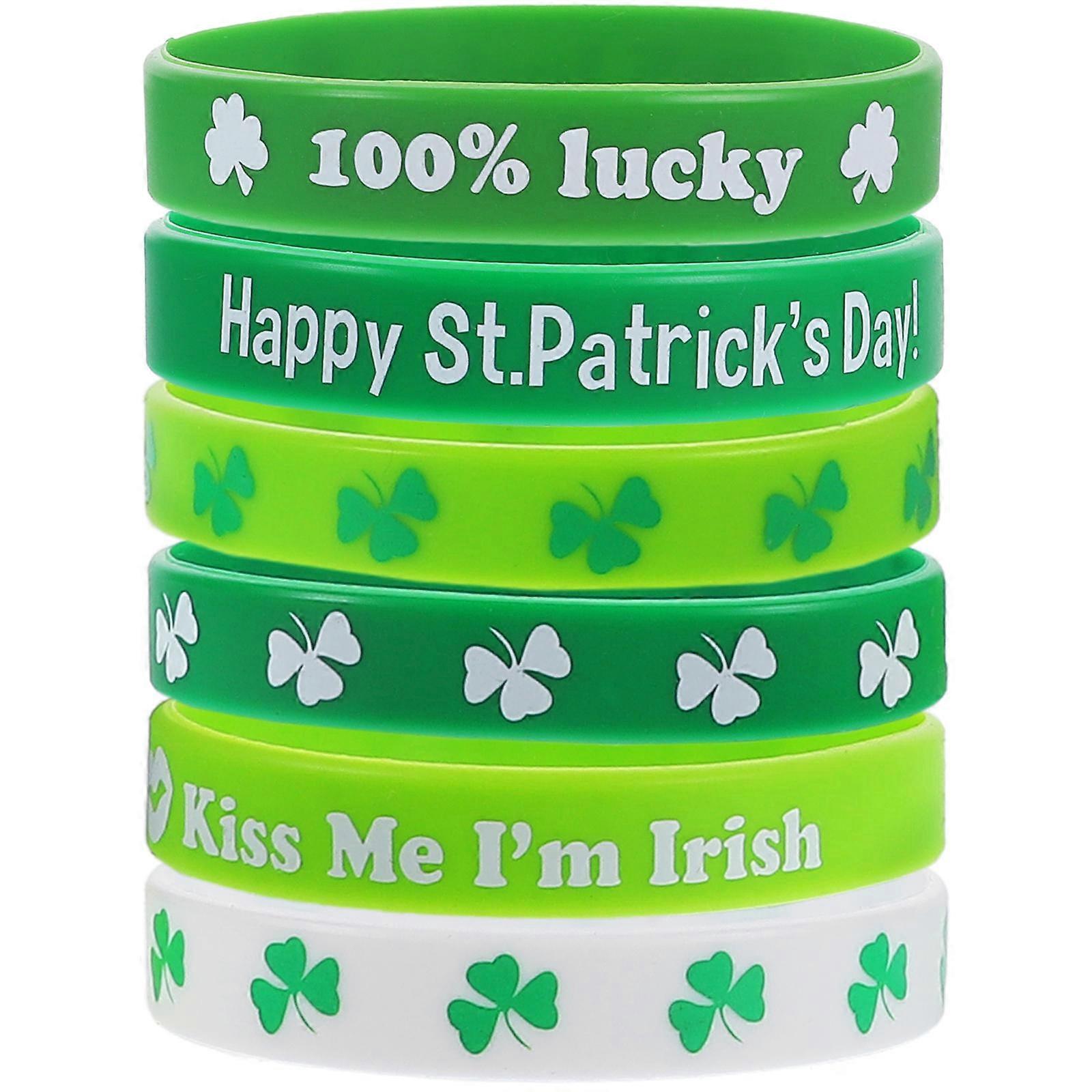 Reusable Wristband Patricks Day Wristbands Shamrock Wristbands 6Pcs