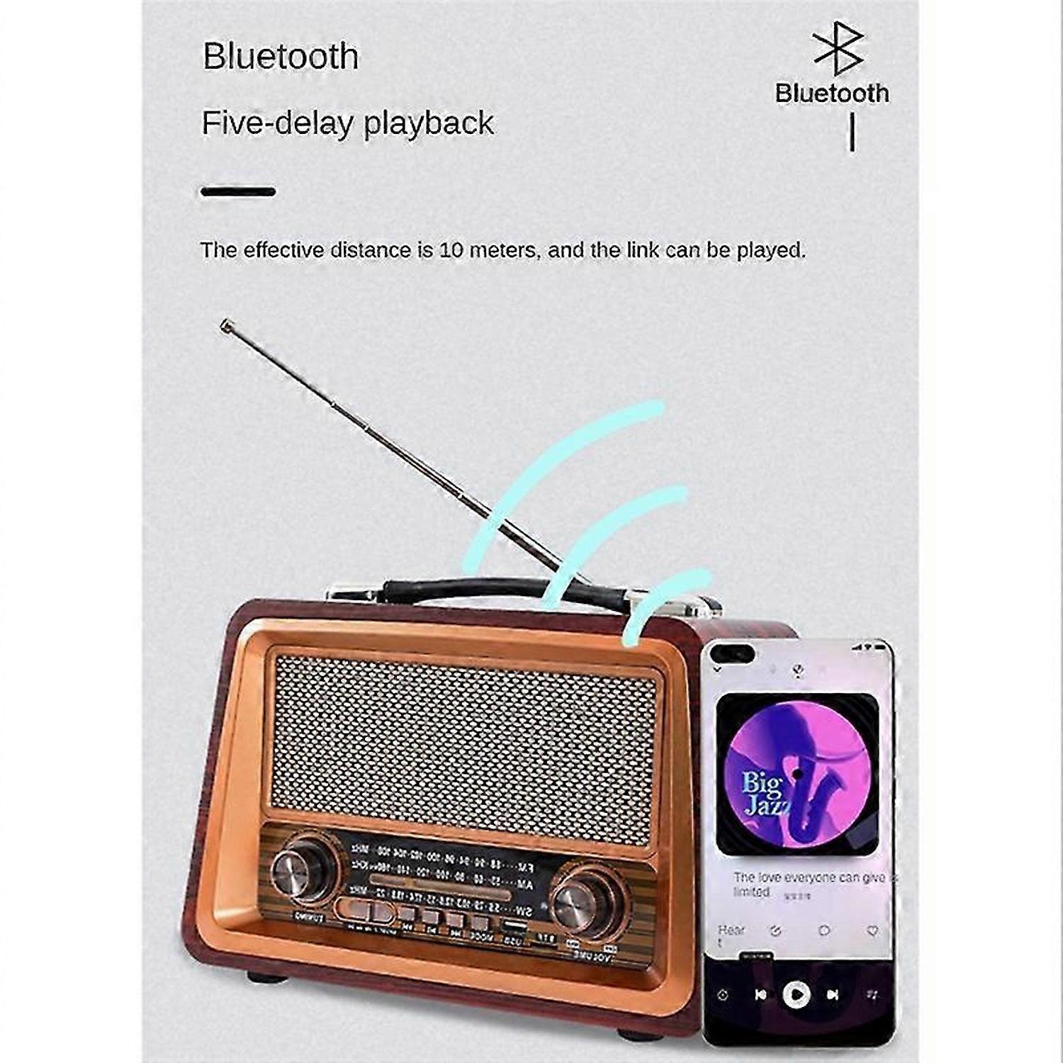 Portable Wooden Retro Radio Wireless Bluetooth Speakers HIFI Stereo AM/FM Radio Player USB TF AUX MP