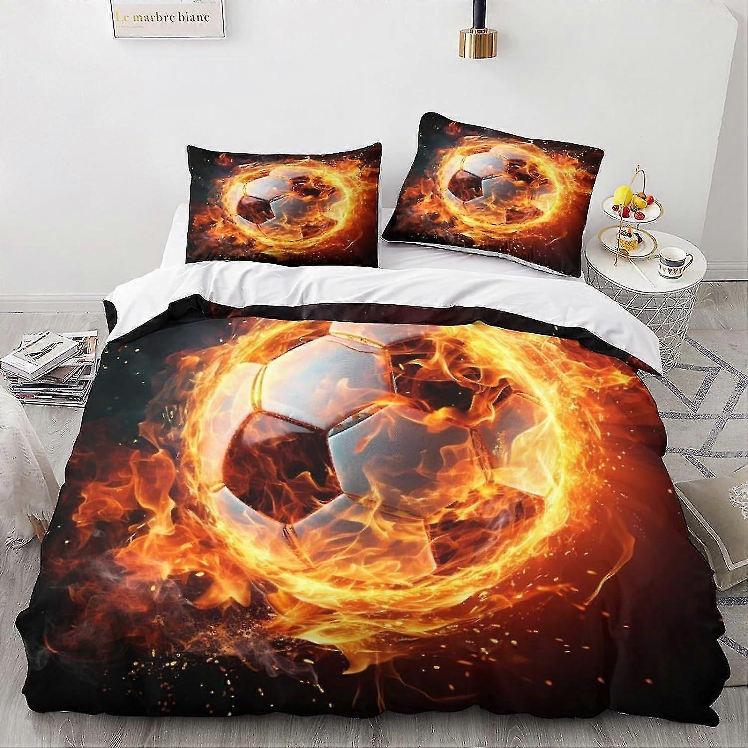 3D Digital Print Soccer Ball Style Bedding Set - Soft Microfiber Duvet Cover Set with Zipper Closure, 3 Pieces