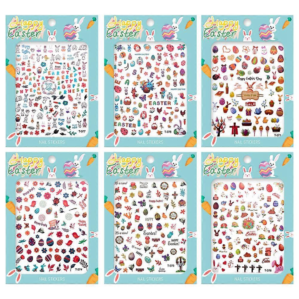 6Pcs Easter Nail Art Stickers Decals Easter Nail Decorations Easter Eggs Bunny-Style4