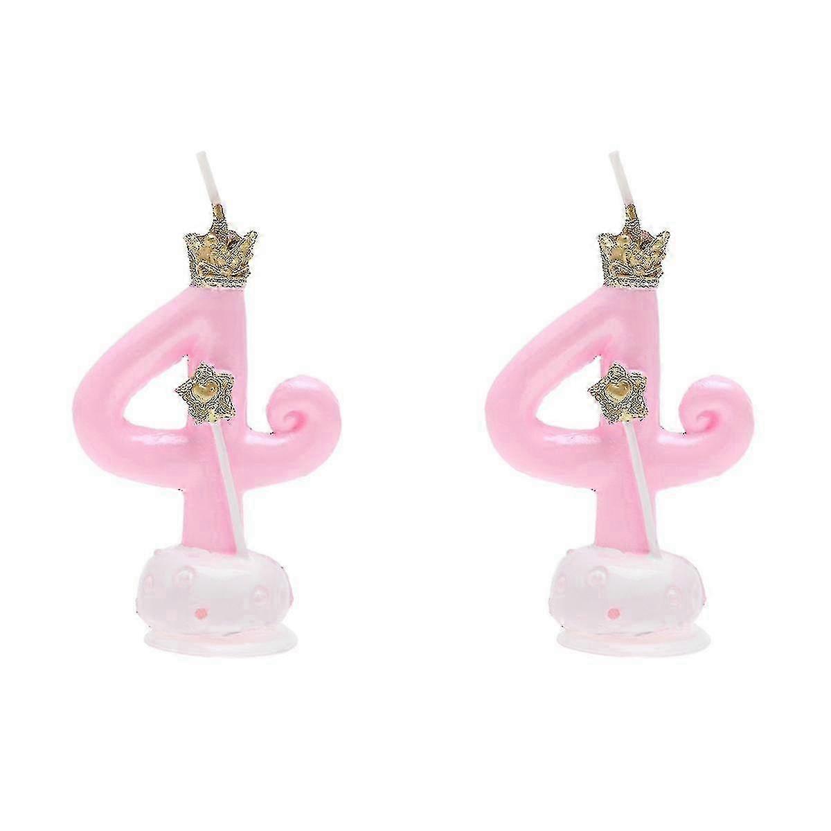 2pcs Birthday Digital Candles with Crown Design for Decoration Number 4 (pink)