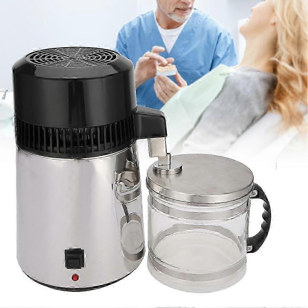 Stainless Steel Shell Dentistry Pure Water Distiller Countertop With Glass Bottleeu Plug 220v