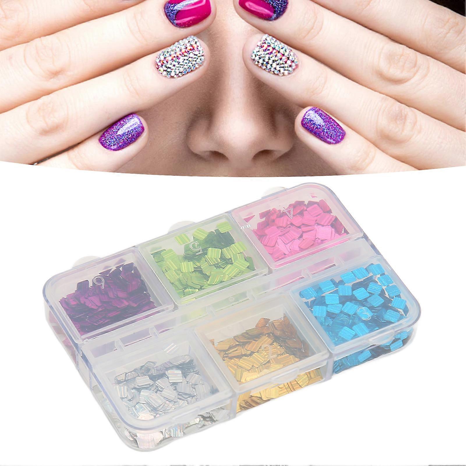 Square Nail Sequins 6 Grids Mixed Laser Colorful Glitter DIY Art