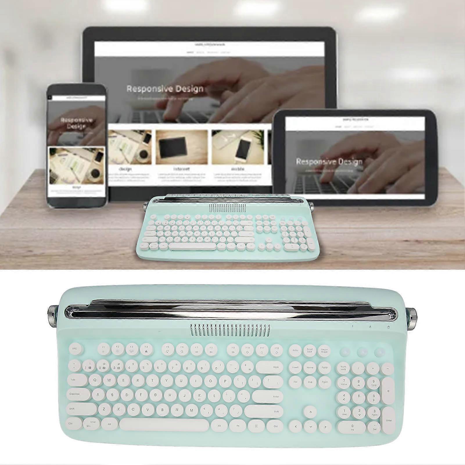 Wireless Typewriter Keyboard Retro Style 104 Keys BT5.0 Integrated Stand Tablet Keyboard for Smart Phone Laptop Green 