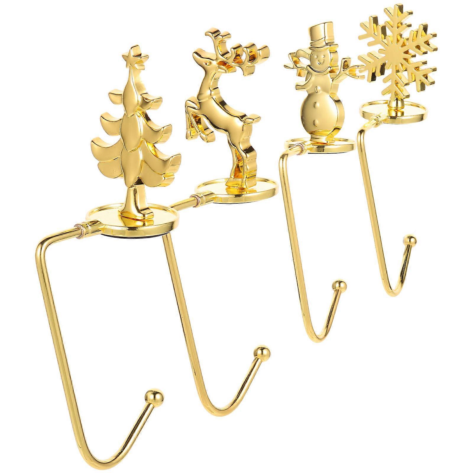 Tree Decoration Hooks Golden Mantel Hanger For Stocking Home Users 16.5x4.5x3.6cm Gold Plating 4Pcs