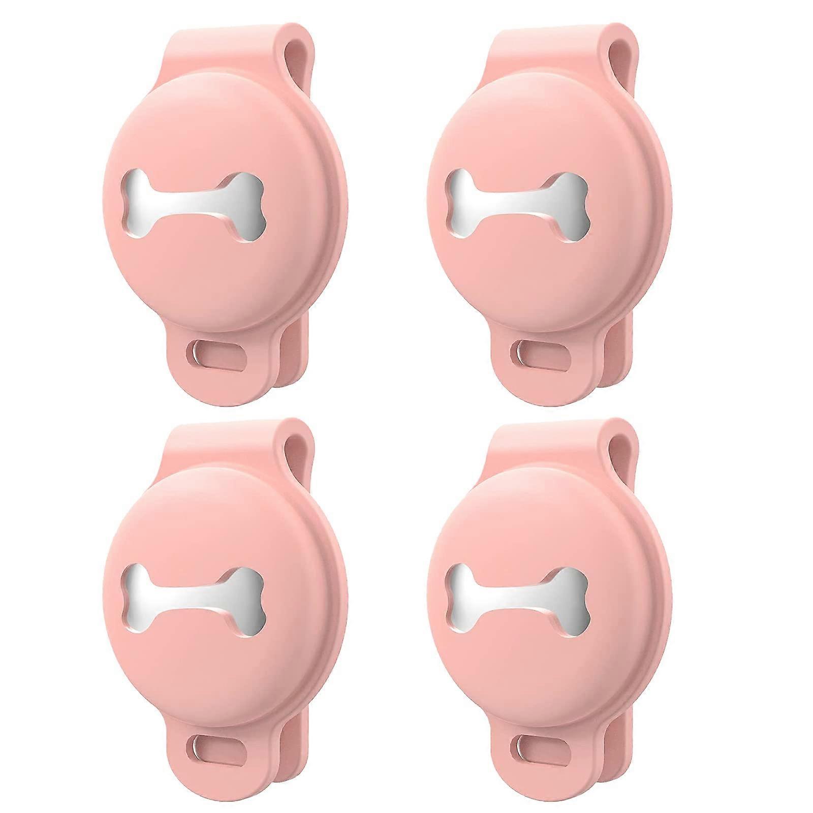 Portable Pet Silicone Protective Cover for Airtag, Scratch Resistant Dog Cat Collar Loop Holder for Pets Cats Dog Collar Antilost Locator 4 Pack Pink