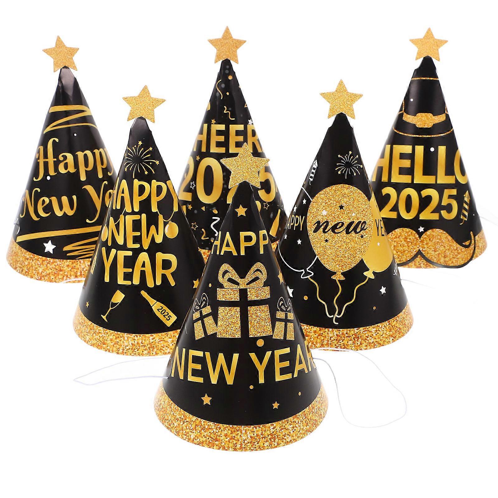 6pcs Glitter Year Paper Party Hats for Adults – Lightweight Cone Hats for Easy Assembly, Perfect for New Year’s Eve Decorations and Celebrations