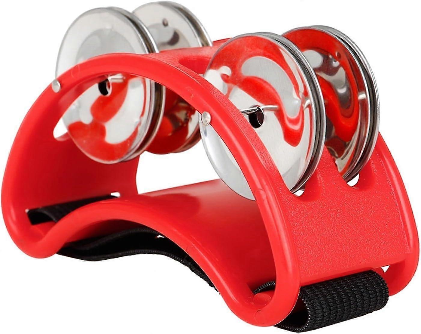 Adult Accompaniment Tambourine Foot Pandeiro Style Tambourine Set With Elastic Cord Red