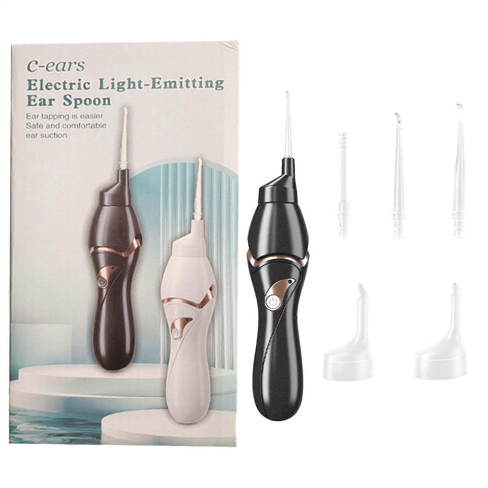 Ear picker with LED, lightweight, earwax removal tool, USB, electric black