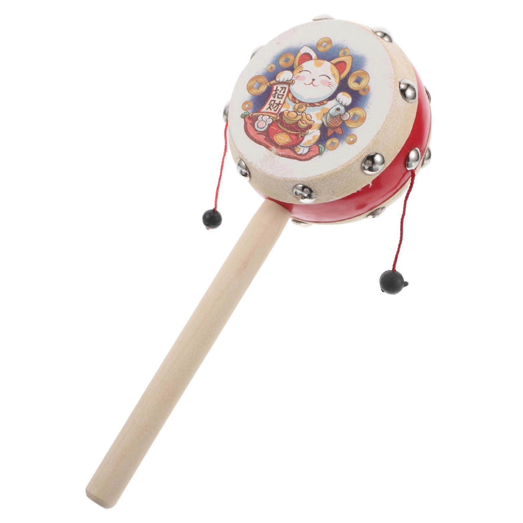 Lucky Cat Rattle Monkey Drum Red Toy Monkey Cymbal Toy Spinning Drum Drum Craft for Rattle Drum Cymbal Monkey Baby Hand Clapping Drum Wood