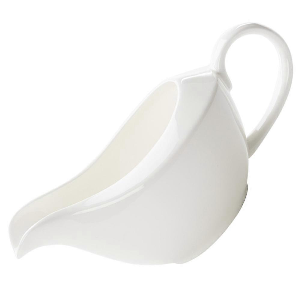 White Ceramic Gravy Boat for Home Use Ergonomic Handle Suitable for Sauce and Spices 1pc
